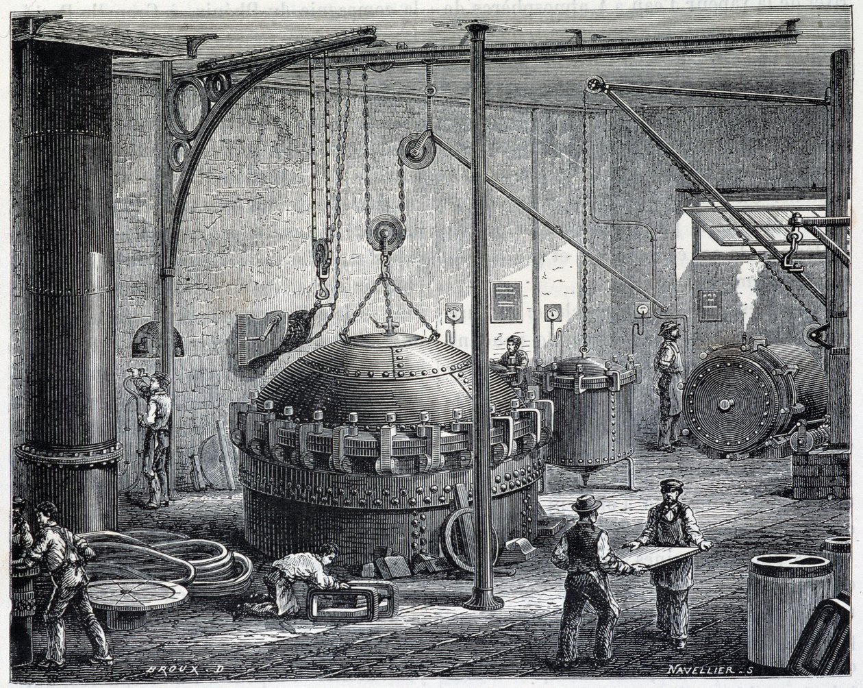Kotły do wulkanizacji gumy parą mokrą - w „Cuda przemysłu” Louis Figuier autorstwa Unknown artist