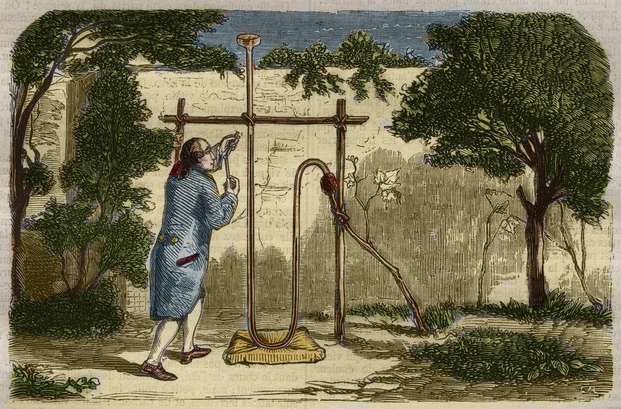 Botanika: doświadczenie Stephena Halesa (1677-1761) o sile wznoszenia się w 1727 roku. Rycina z 1859 roku w „Le Musee Des Sciences”” autorstwa Unknown artist