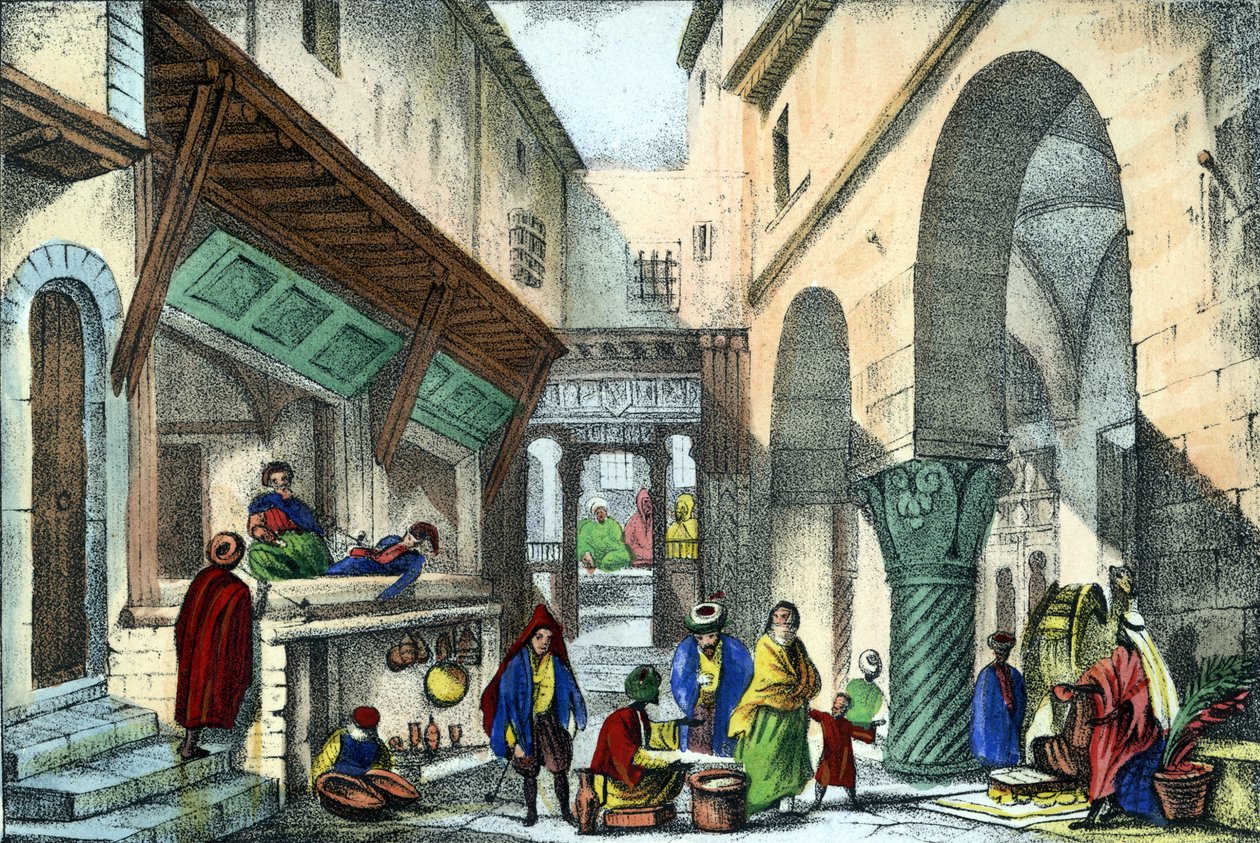Sklepy na ulicy w Algierze. w „Starożytnej i współczesnej Algierii” Léona Galiberta. Wydanie włoskie w kolorze 1846. autorstwa Unknown artist