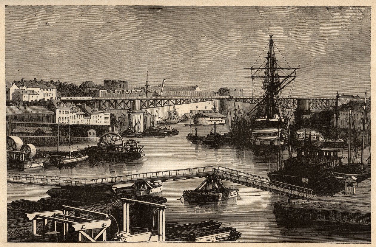 Brześć - Port wojskowy - Finistere - Bretania - grawer w „” PATRIE”” - PECTURESSE OPIS FRANCJI W 6 TOMACH WG LUCIENA HUARDA - koniec XIX wieku autorstwa Unknown artist
