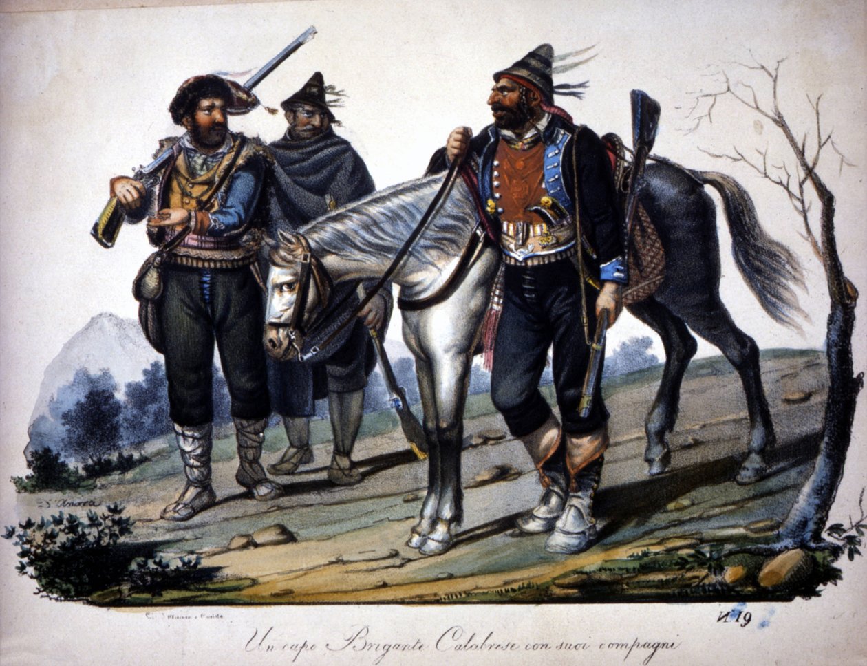Brygada w Kalabrii, Włochy, rycina z XIX wieku. autorstwa Unknown artist