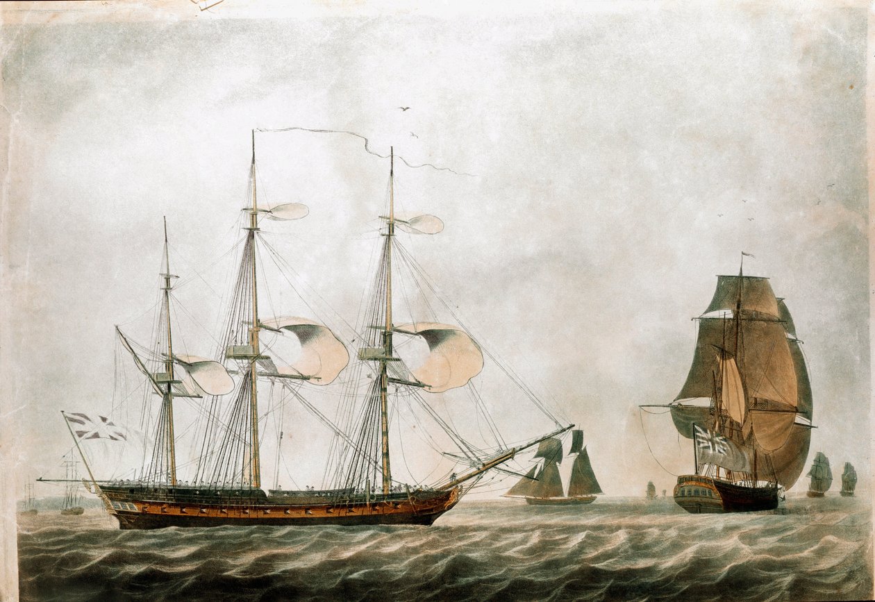 Brytyjska fregata w XVIII wieku (druk XIX w.) autorstwa Unknown artist