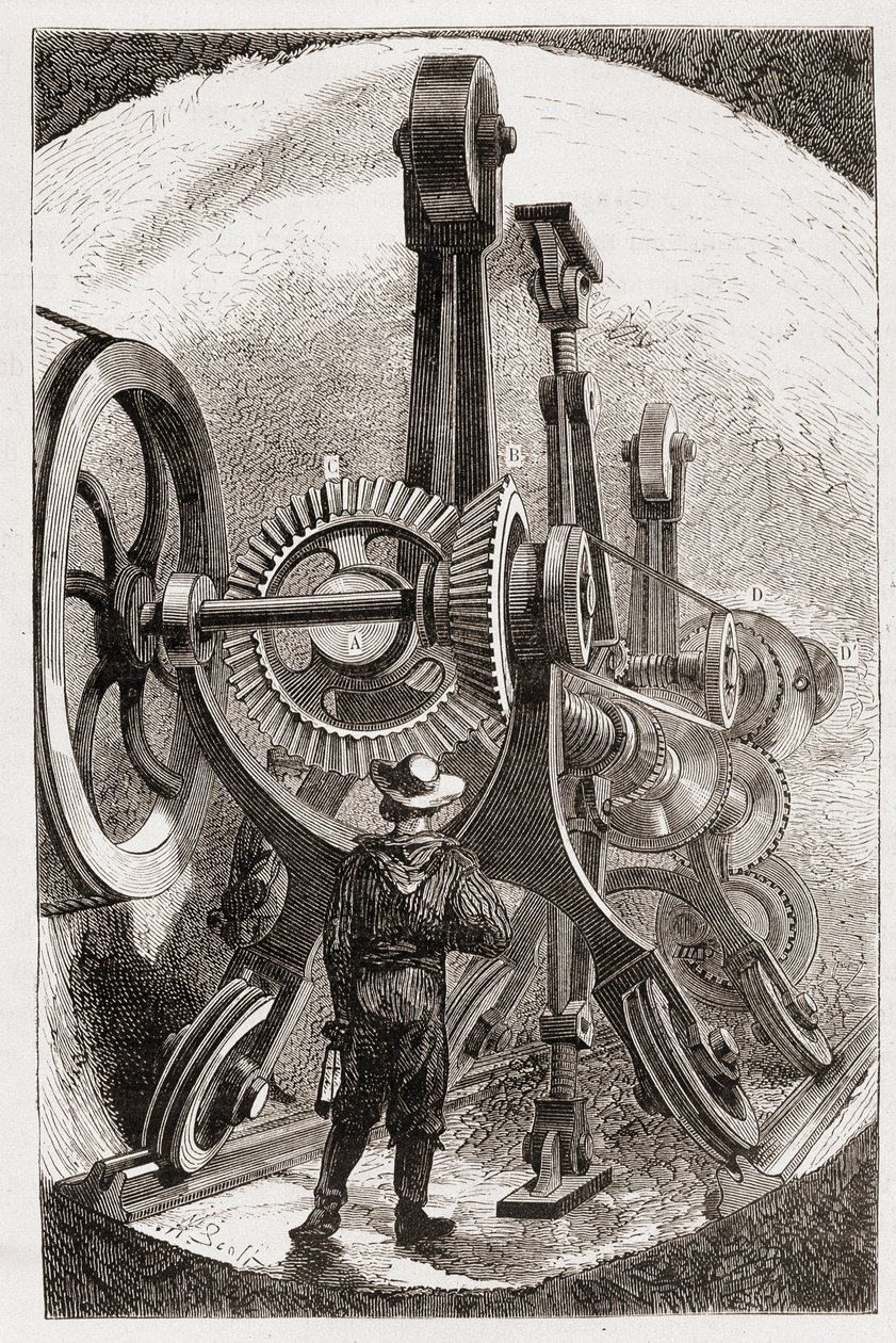 Maszyna Brunton do kopania tuneli w miękkich skałach - w „Nowe podboje nauki: elektryczność” Louis Figuier, sd autorstwa Unknown artist