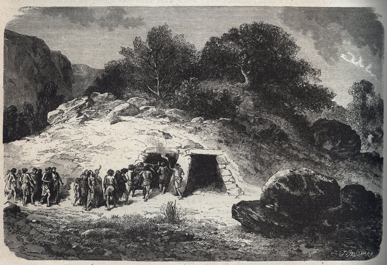Pochówek w jaskiniach w epoce kamienia - rycina - Pochówek w jaskiniach w epoce kamienia - autorstwa Unknown artist