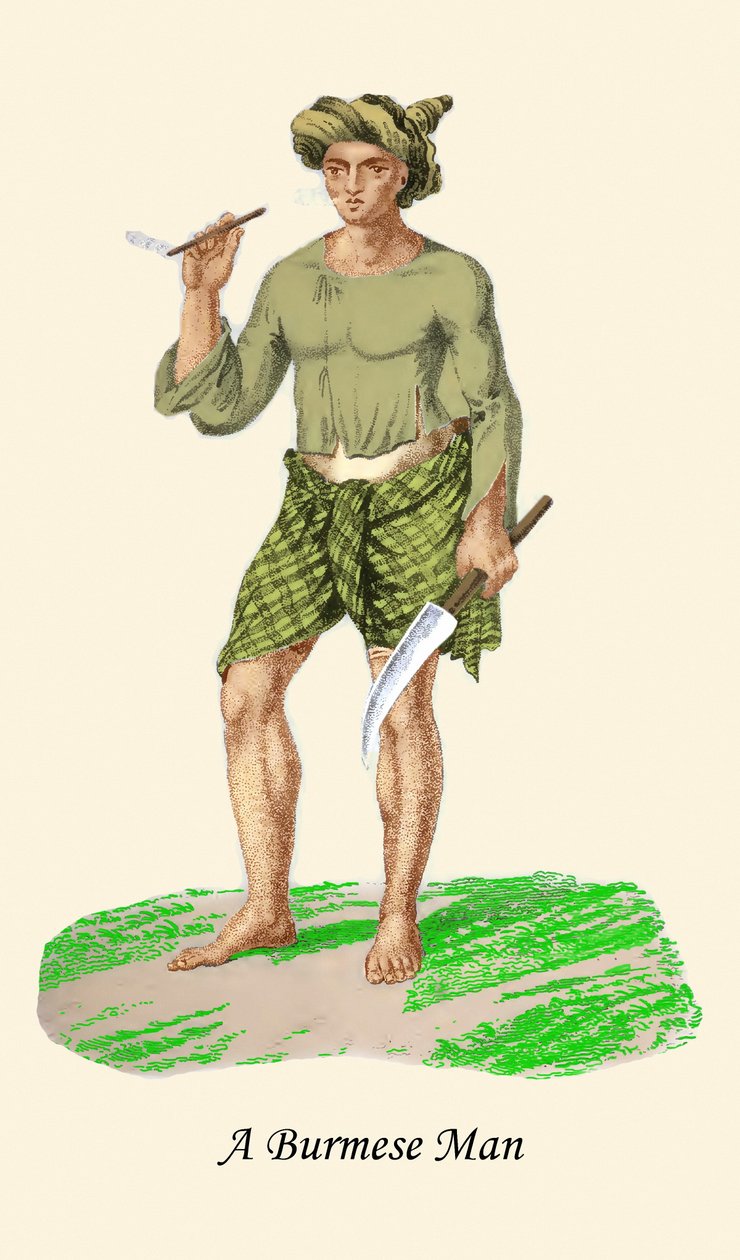 Birmańczyk z nożem lub Dha autorstwa Unknown Artist