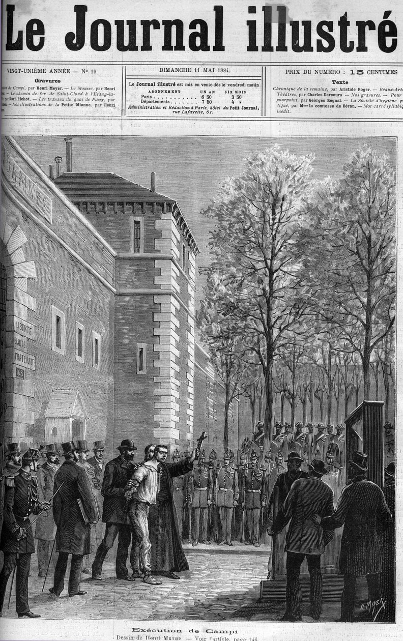 CAMPI, ZABÓJCA RUE DU REGARD - „” Egzekucja zabójcy Michela Campi, na placu de la Roquette, 30 kwietnia 1884 - GILOTYNA - grawer w „”Le journal illustrious”” z 1884 r. autorstwa Unknown artist