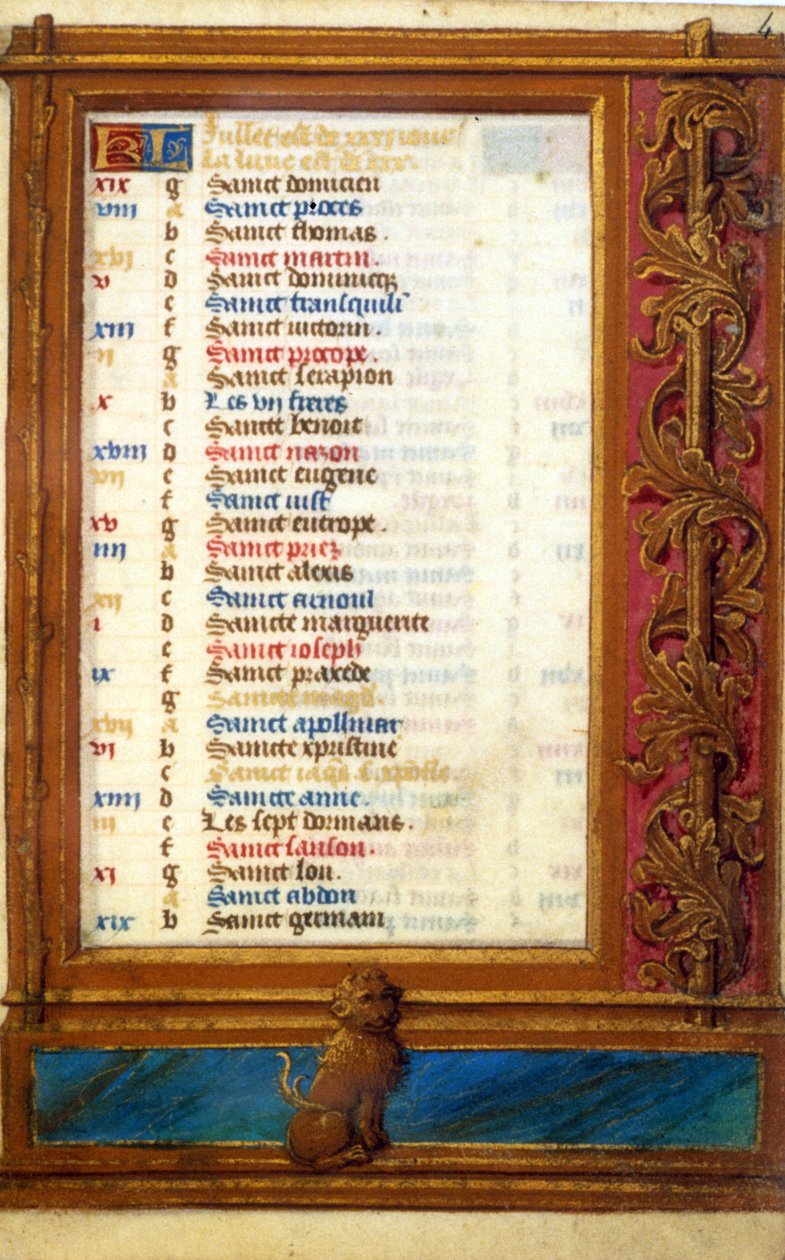 Kalendarz miesiąca lipiec ze znakiem Lwa - Miniatura Średniowiecza: Poproś o pozwolenie Biblioteki Miejskiej Tuluzy (tel: 05 62 27 66 66) autorstwa Unknown artist