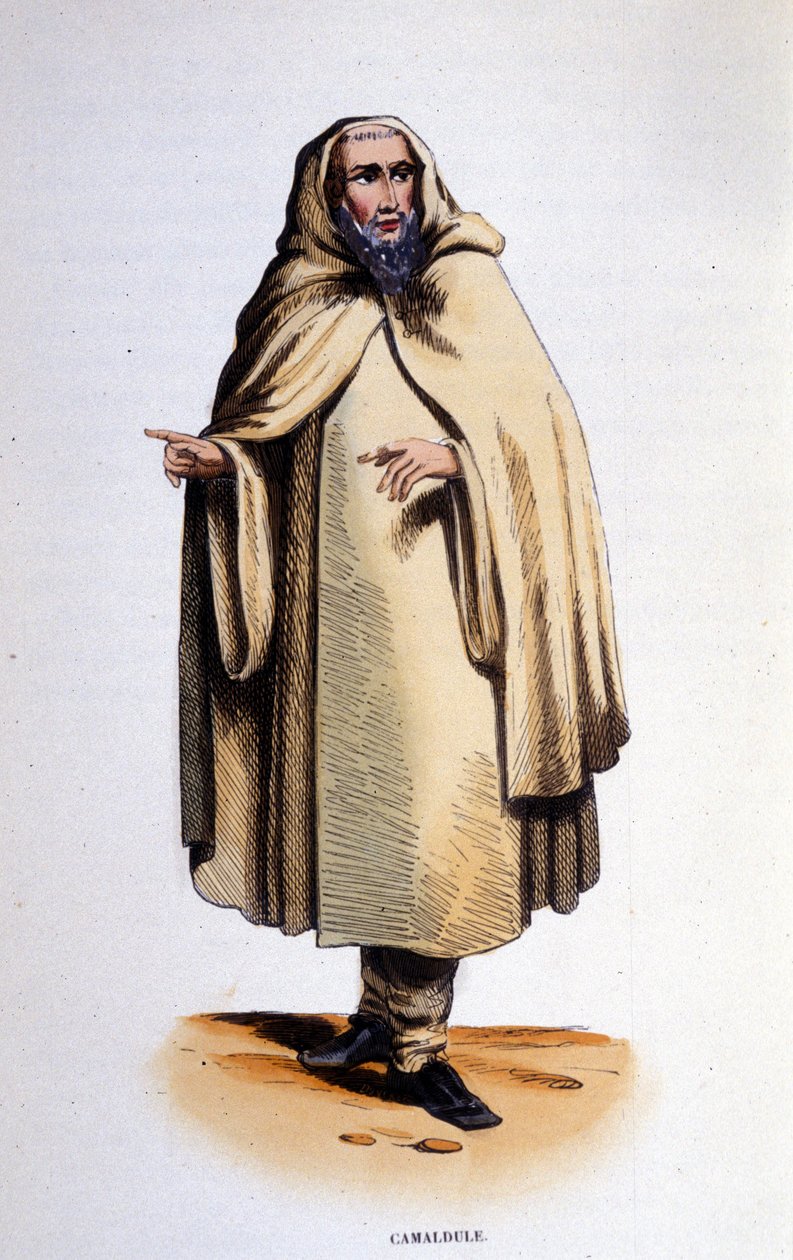 Kamedul, członek zakonu zakonnego (pustelnik i mnich) założony w dolinie Camaldoli (Toskania) przez św. Romualda w 1010 r. Rycina z XIX wieku. autorstwa Unknown artist
