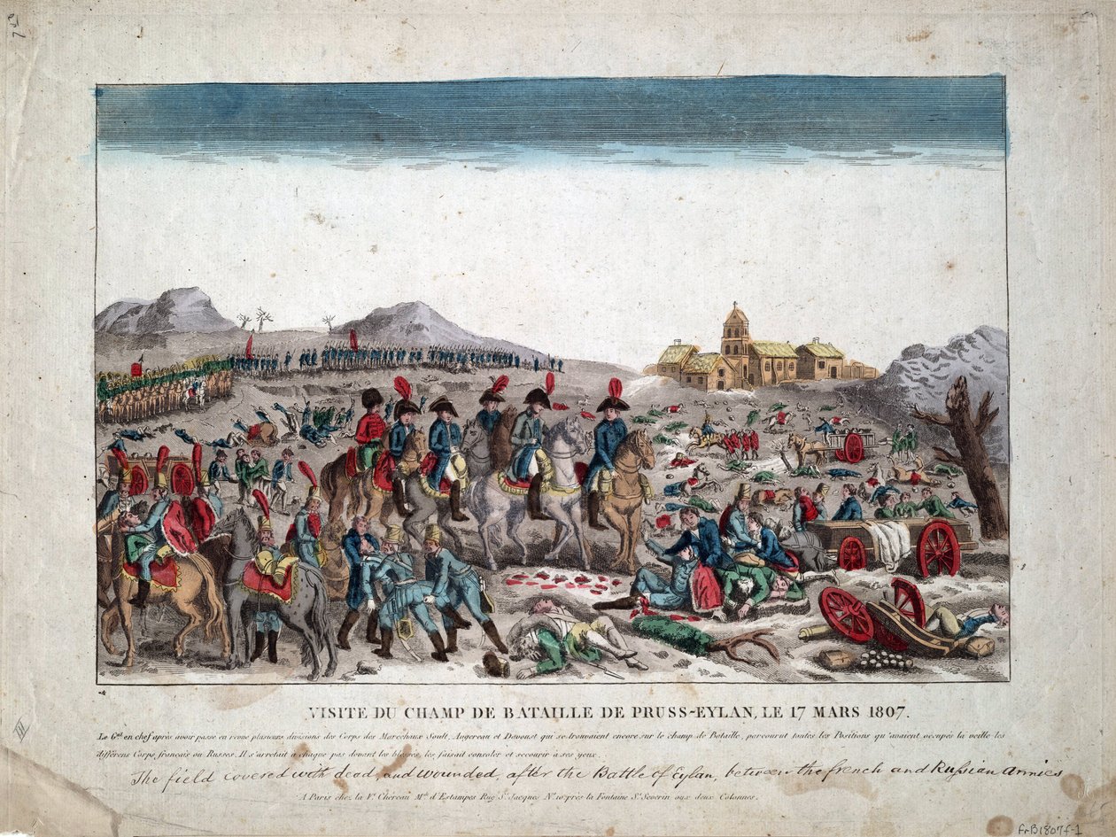 Kampania Prus i Polski (1806-1807) ""Napoleon I na polu bitwy pod Eylau 02.09.1807" - Na polu bitwy pod Eylau - Anonimowy - 1807 - Akwaforta, akwarela - 33,4x44, 5-Kolekcja prywatna autorstwa Unknown artist