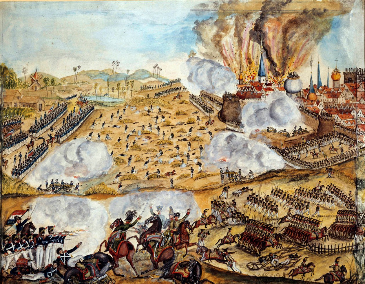 Kampania Rosji: „”Widok mojej bitwy pod Smoleńskiem, noc 17.08.1812””Akwarela XIX-wiecznego Paryża, Muzeum Armee autorstwa Unknown artist