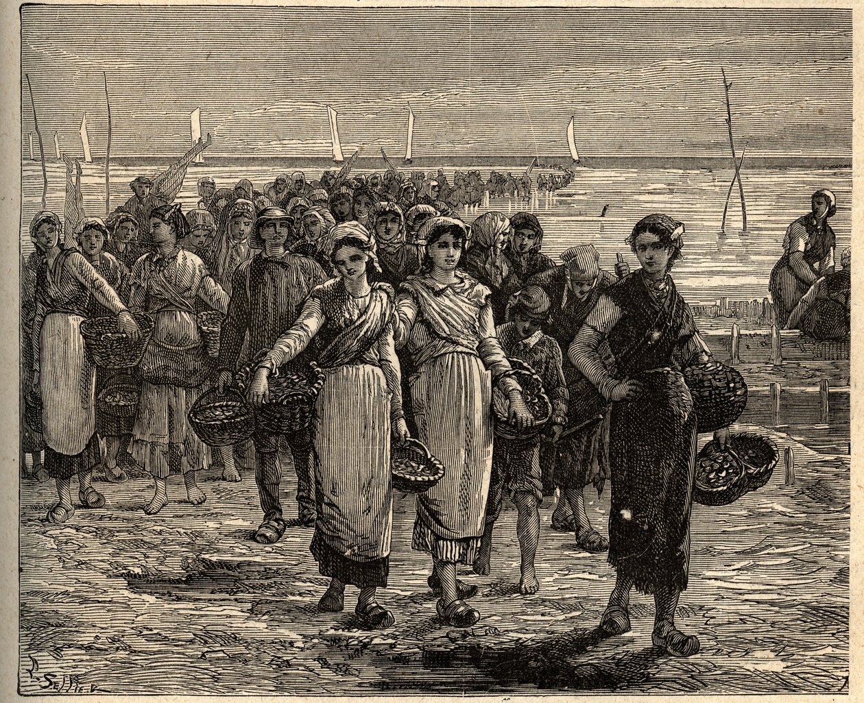 Cancale - Bretania - The Cancalaises powracające z łodzi rybackich - - grawerowanie w „” PATRIE” - PECTUREQUIREQUE OPIS FRANCJI W 6 TOMACH WG LUCIENA HUARDA - koniec XIX wieku autorstwa Unknown artist