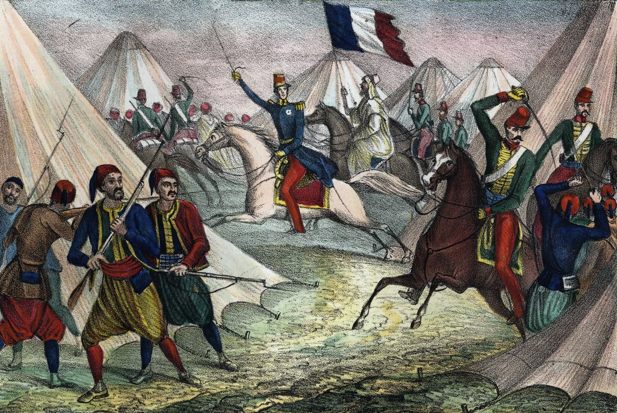 Zdobycie Smalla Abd-el-Kader w Algierii 16 maja 1843 przez księcia Aumale. W „”Storia d