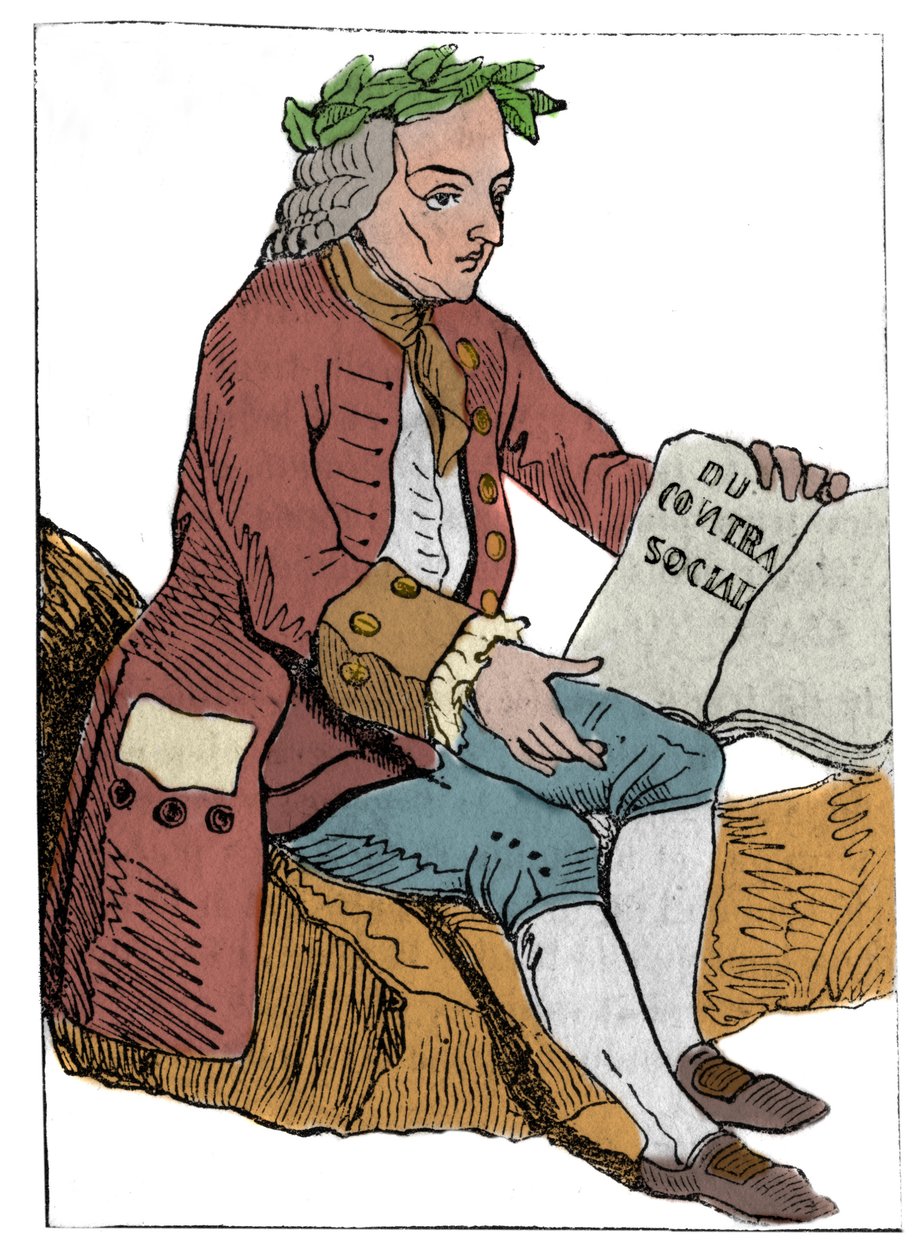 Karta do gry Republiki Francuskiej (1793) opublikowana w Konwencji Narodowej 21.09.1792 po upadku Królestw: postać filozofa pod postacią Jean-Jacques (Jean Jacques) Rousseau „” do umowa społeczna” (1712-1778) autorstwa Unknown artist