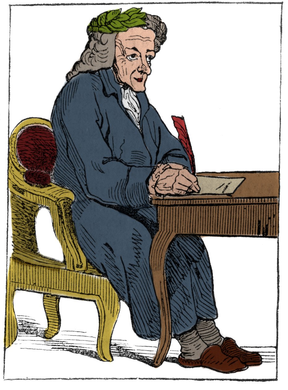 Karta do gry Republiki Francuskiej (1793) opublikowana w Konwencji Narodowej 21.09.1792 po upadku Królestw: postać filozofa pod postacią francuskiego pisarza i filozofa Francois-Marie Arouet dit Voltaire ( Franco autorstwa Unknown artist