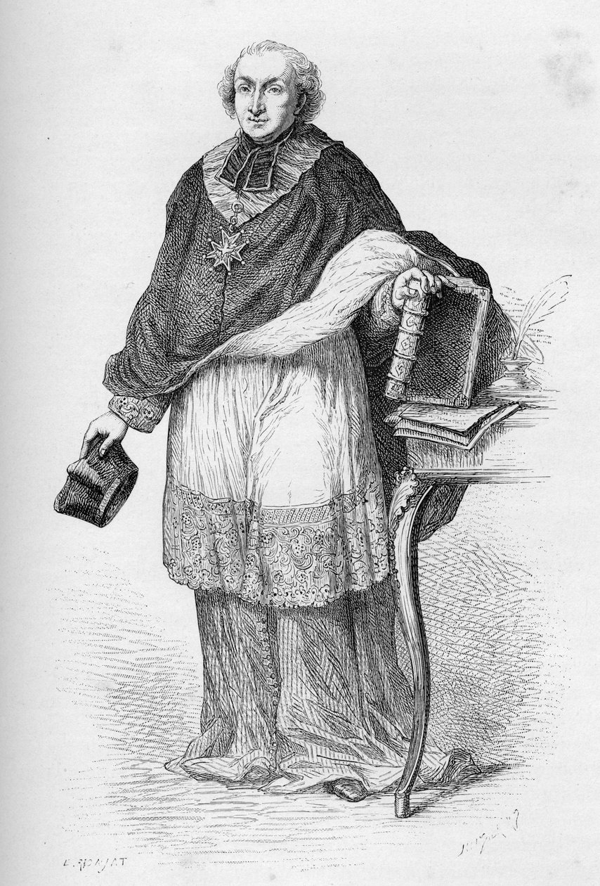 Kardynał Etienne-Charles de Lomenie de Brienne - Etienne de Lomenie de Brienne (1727-1794), francuski prałat i polityk - - grawerowanie z „”Historia Francji opowiedziana moim wnukom”” - Francois Guizot - 1872-1876 autorstwa Unknown artist