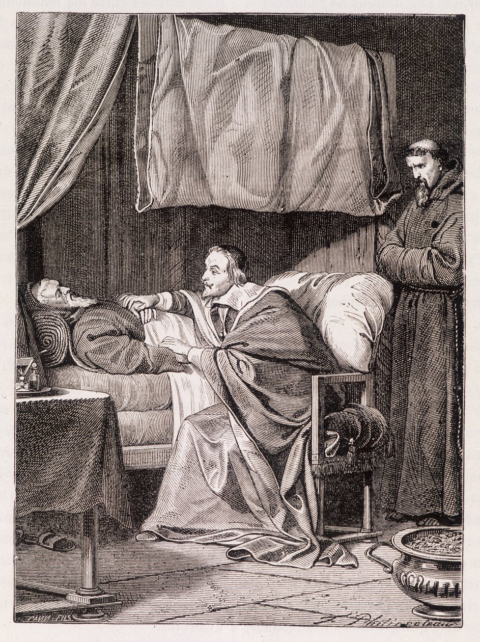 Kardynał Richelieu na łożu śmierci Ojca Józefa - rycina autorstwa Unknown artist