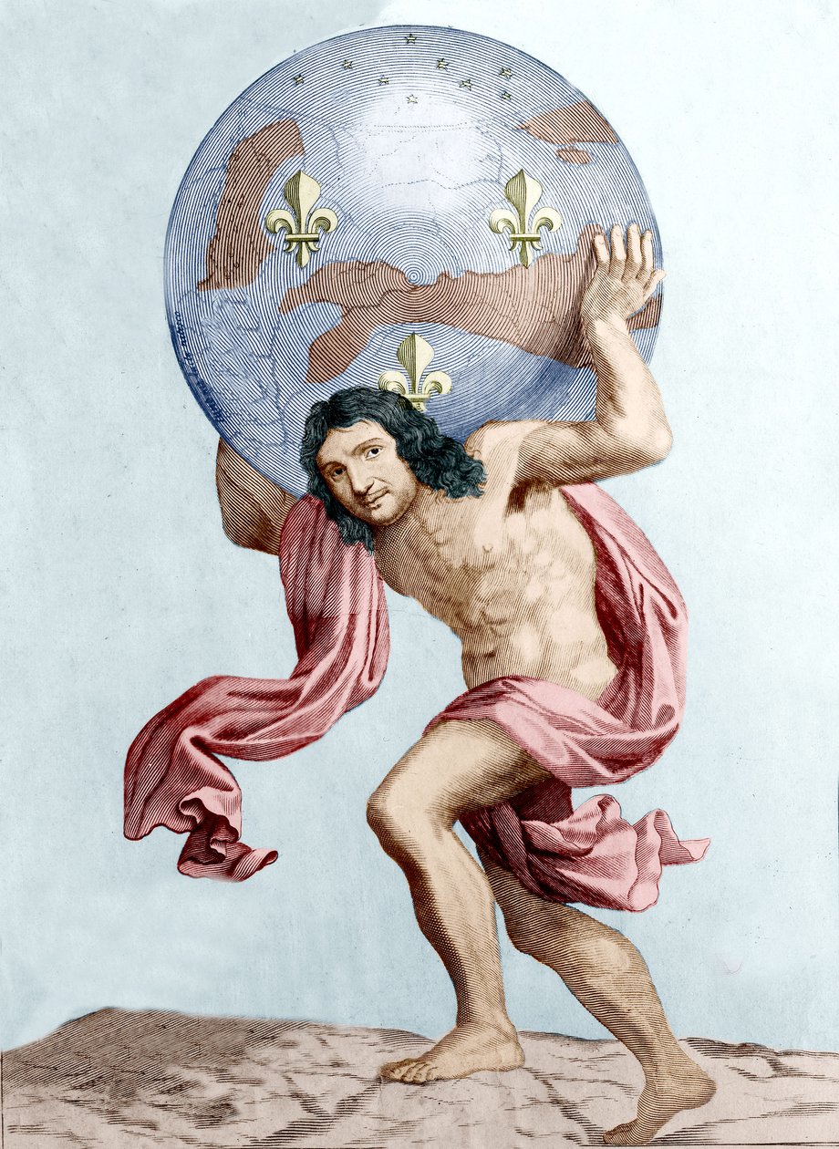 Karykatura Colberta jako Atlasa (rycina) autorstwa Unknown artist