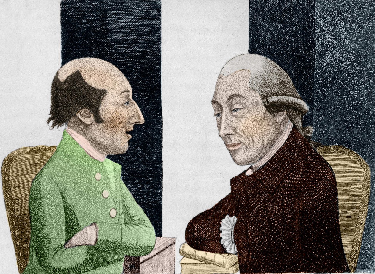 Rysunek Jamesa Huttona (1726 - 1797) po lewej i Josepha Blacka (1728 - 1799) po prawej Grawerowanie początek XIX wieku autorstwa Unknown artist