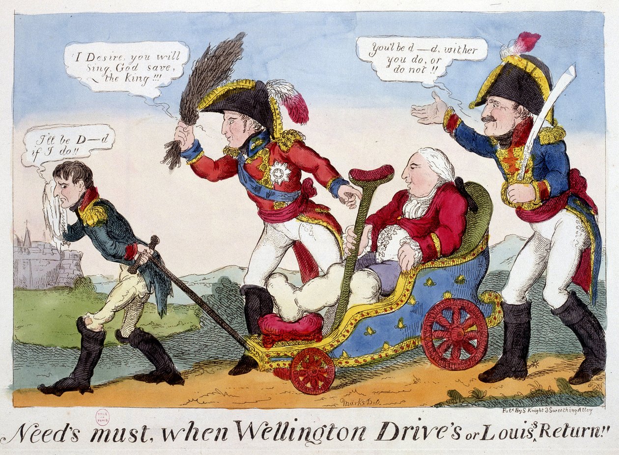 Karykatura o Napoleonie 1er, Ludwiku XVIII i Wellingtonie - w „”Napoleon 1er”, Kolekcja kreskówek autorstwa Unknown artist