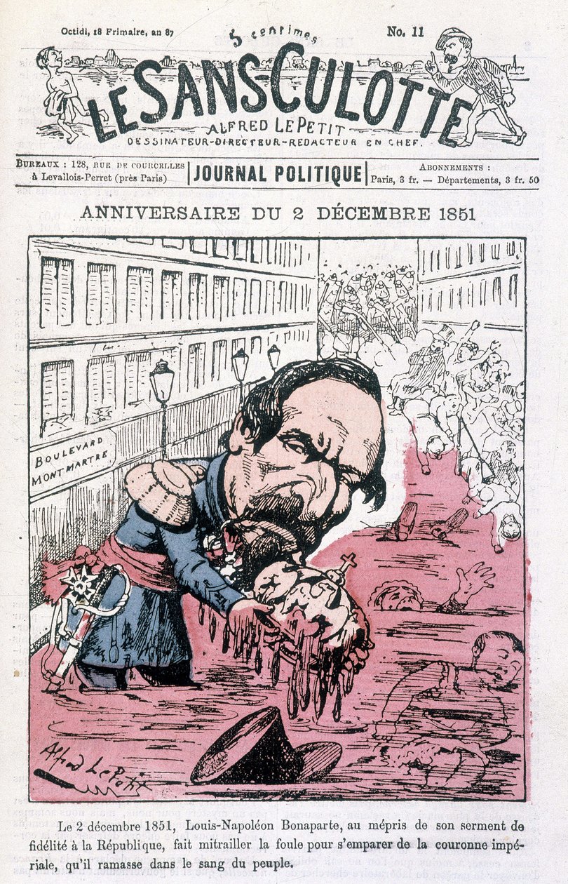 Karykatura o zamachu stanu Napoleona III z 2 grudnia 1851 r. – w „Le sans-panlotte” autorstwa Unknown artist