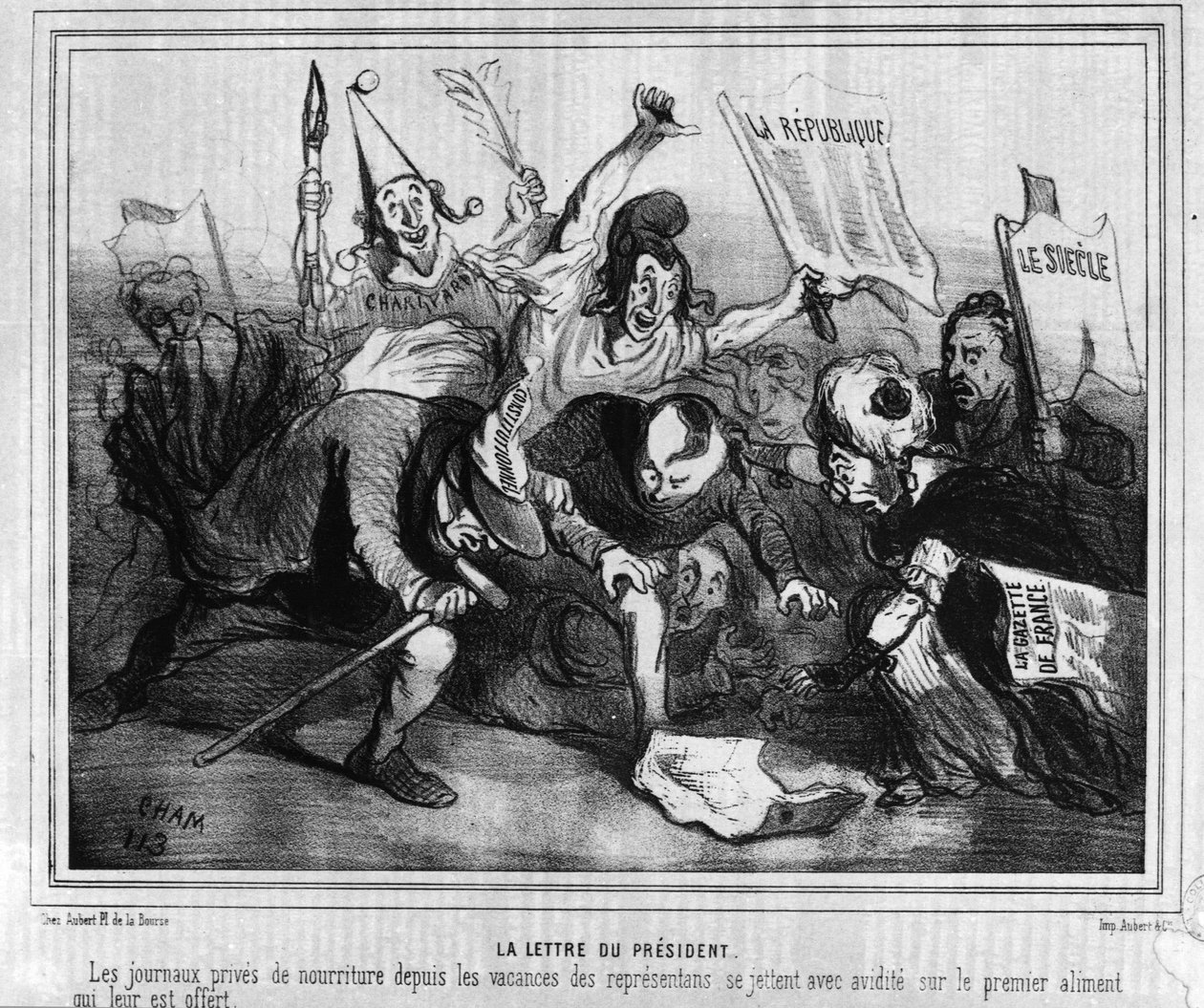 Karykatura przedstawiająca kampanię wyborczą do pierwszych wyborów prezydenckich 10 grudnia 1848 r. z bitwą prasową. autorstwa Unknown artist
