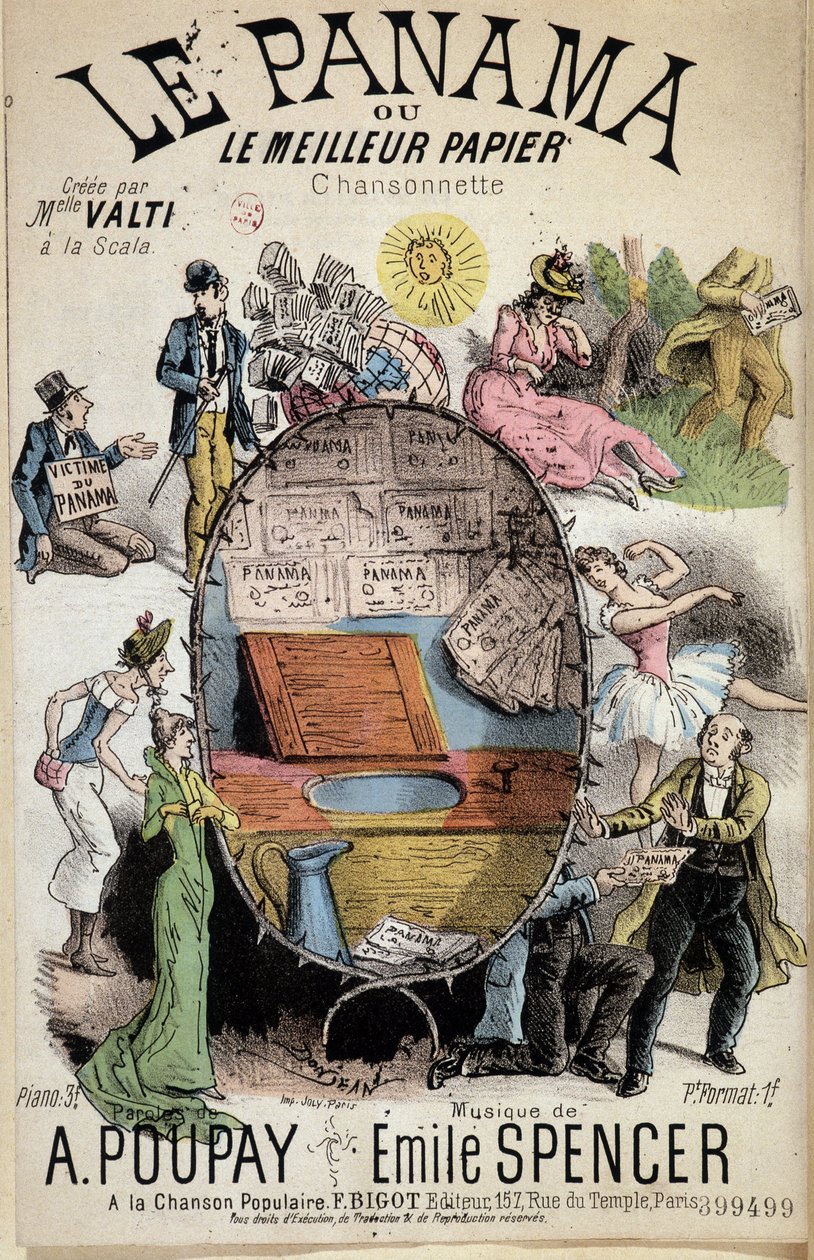 Piosenka rysunkowa „Panama or the best paper”” stworzona przez Miss Valti à la Scala, tekst Poupay i muzyka Emile Spencer, sd XIX wiek autorstwa Unknown artist