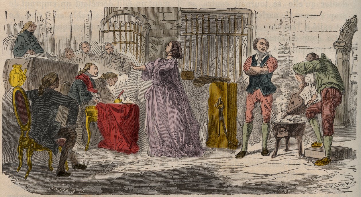 Sprawa obroży, proces (1785-1786): Jeanne de Valois-Saint-Remy (Valois Saint Remy), hrabina de La Motte (Lamotte) lub hrabina de La Motte Valois (Lamotte-Valois, La Motte-Valois) ( 1756-1791) przed parlamentem paryskim. Grawerowanie XIX w autorstwa Unknown artist