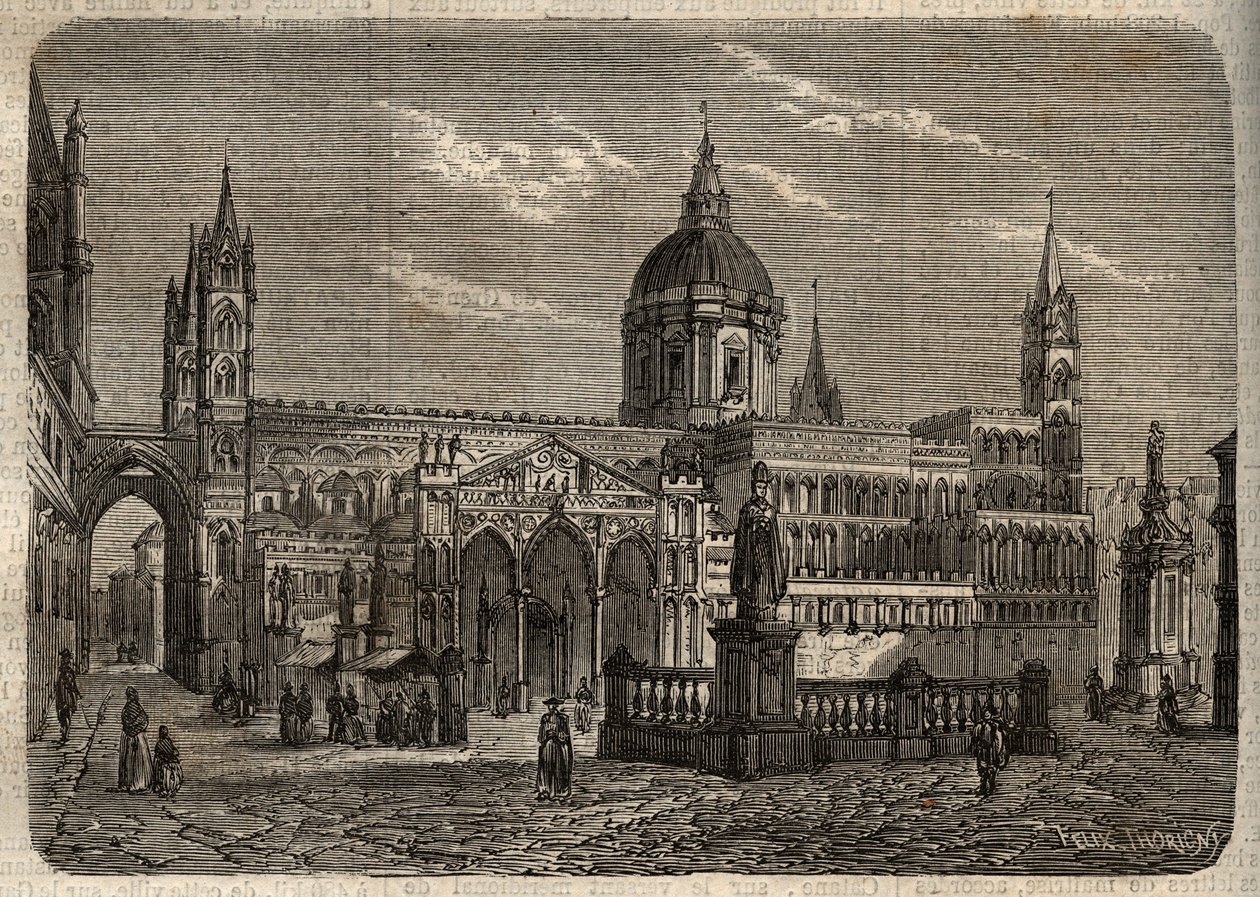 Cathedrale de Palermo - Katedra w Palermo - Katedra w Palermo - grawerowanie w ""Dictionnaire populaire illustrious" - 1864 - Joseph Decembre i Edmond Allonier - autorstwa Unknown artist