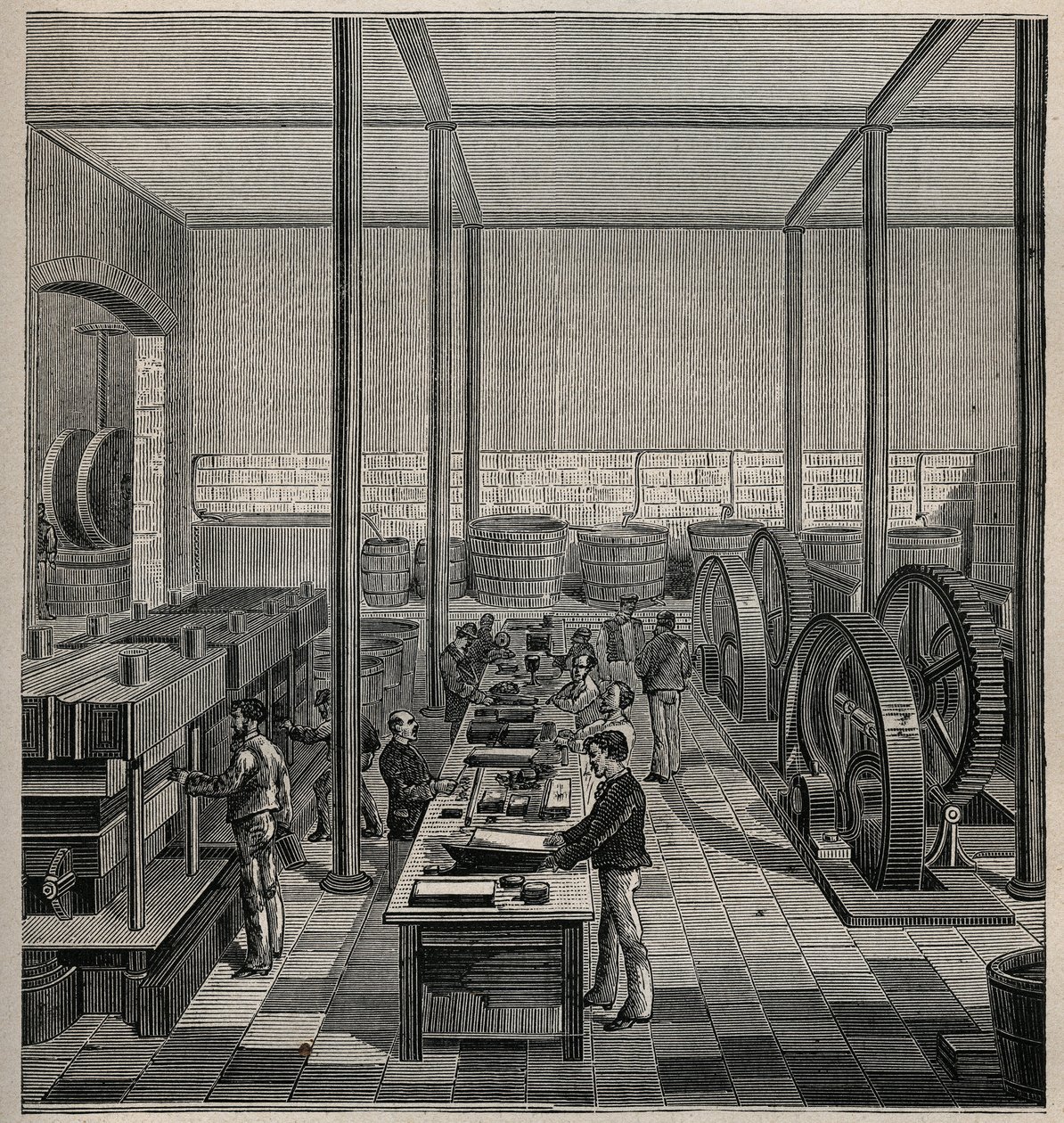 Celuloid: produkcja celuloidu. Grawer z 1885 roku w „Les arts et metiers illustres” Adolphe BITARD. autorstwa Unknown artist