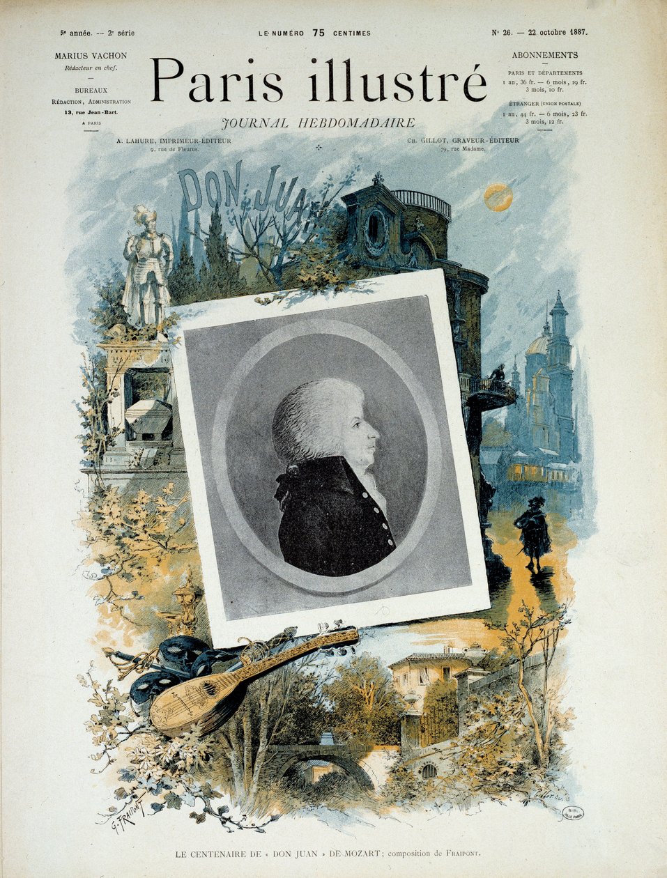 Stulecie Don Juana (Don Giovanni) Mozarta w 1787. Pierwsza strona Illustrated Paris, wydanie 22 października 1887. Paryż, Musee Carnavalet. autorstwa Unknown artist