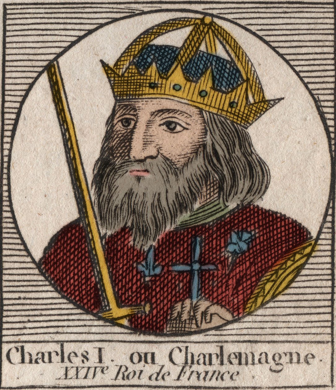 Karol Wielki (Carolus Magnus, Charles the Great) (747-814) Król Franków i chrześcijański cesarz Zachodu - rycina z „Instruction sur l