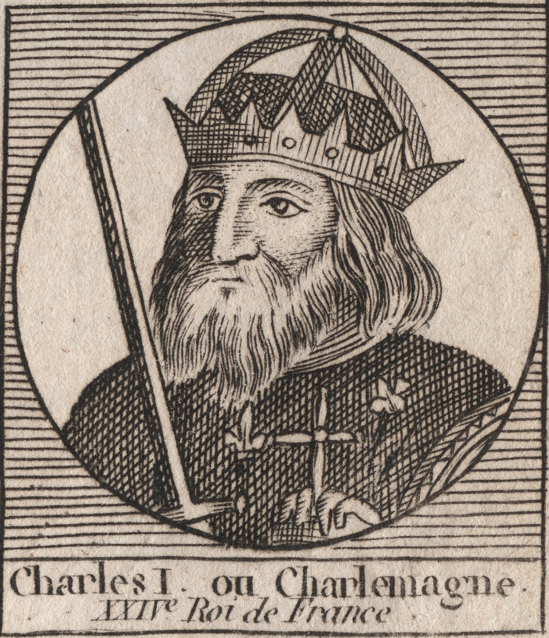 Karol Wielki (Carolus Magnus, Charles the Great) (747-814) Król Franków i chrześcijański cesarz Zachodu - rycina z „Instruction sur l