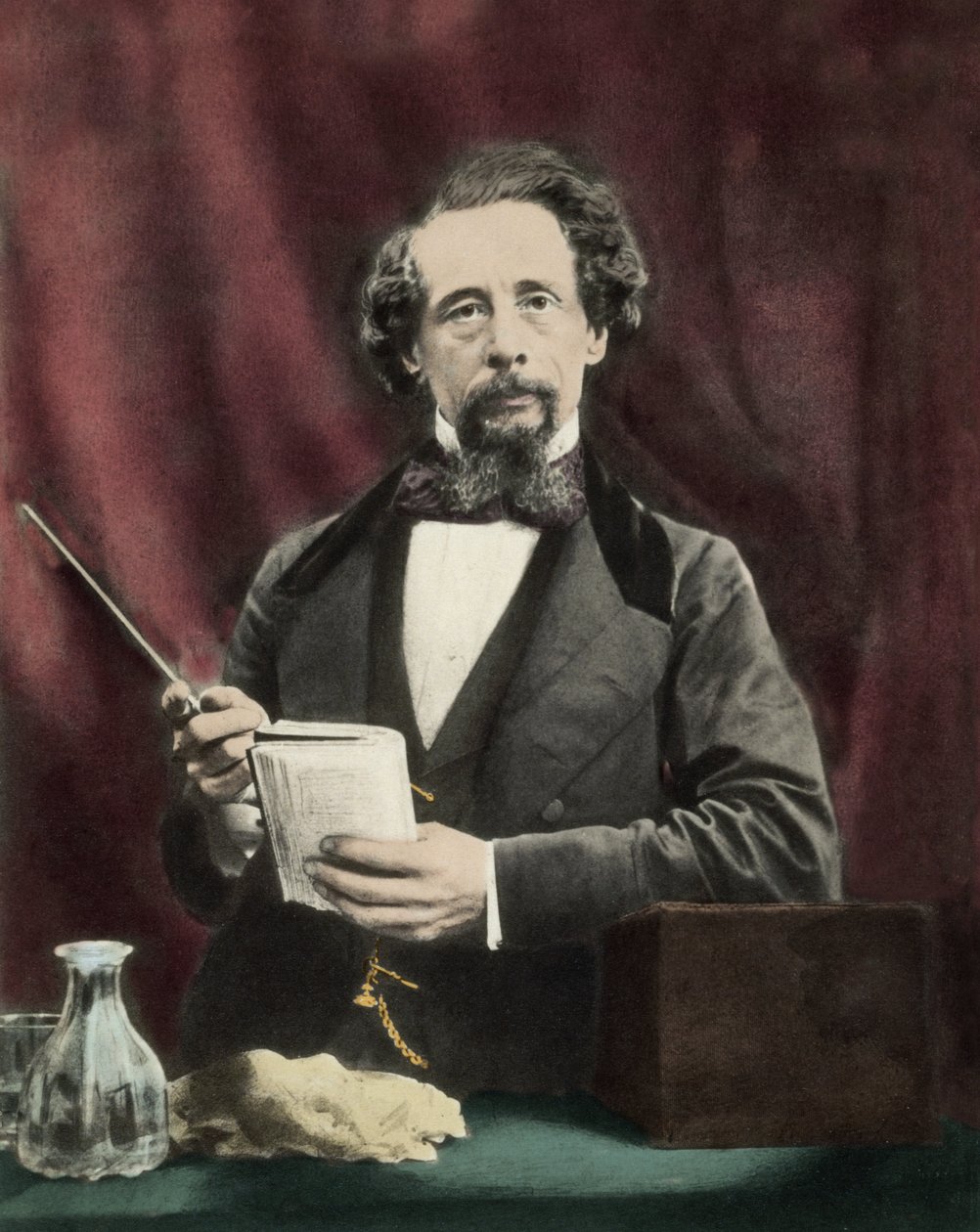 Charles Dickens (1812-1870) podczas czytania około 1860 roku. autorstwa Unknown artist