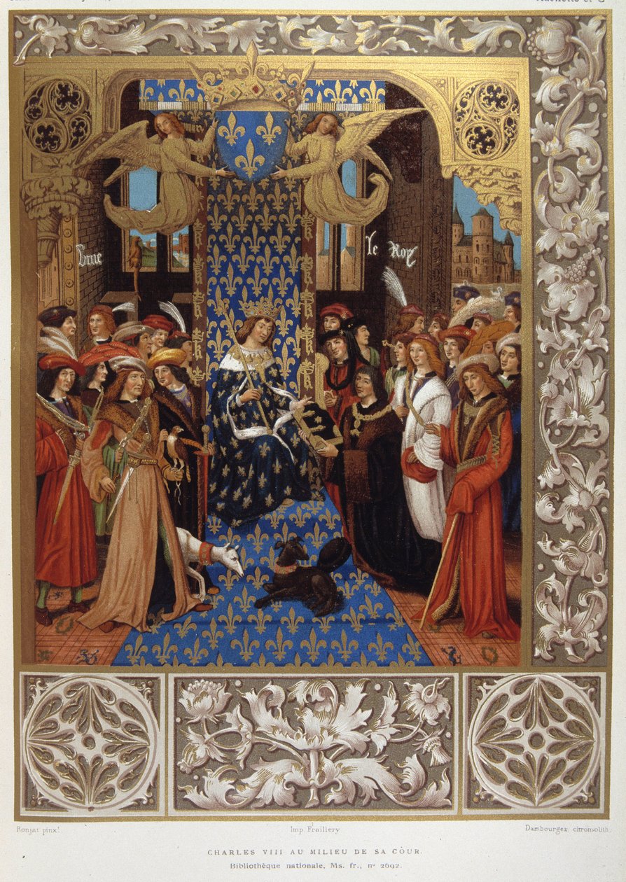 Karol VIII na środku swojego dziedzińca - z miniatury autorstwa Unknown artist
