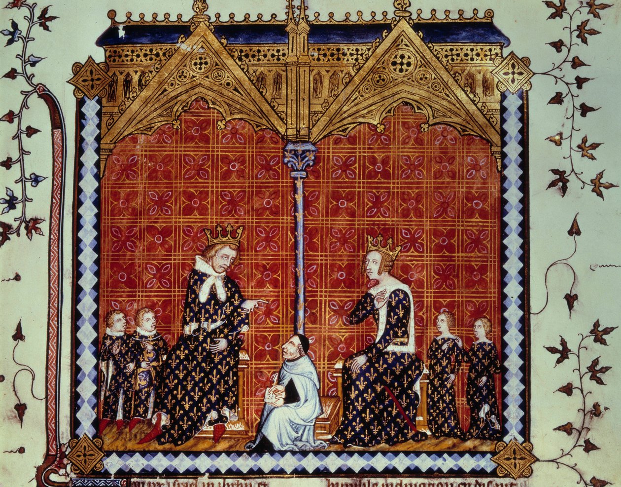 Karol V Mądry i Jeanne de Bourbon w otoczeniu swoich dzieci. Miniatura z rękopisu „Rational des divins office”” Folio 1, opisane przez Guillaume Duranda i przetłumaczone przez Jeana Goleina autorstwa Unknown artist