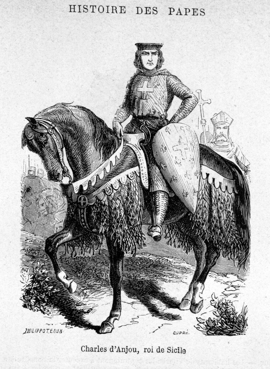 Karol Anjou, król Sycylii – ilustracja do „Historii papieży, królów, królowych, cesarzy przez wieki” Maurice Lachatre autorstwa Unknown artist