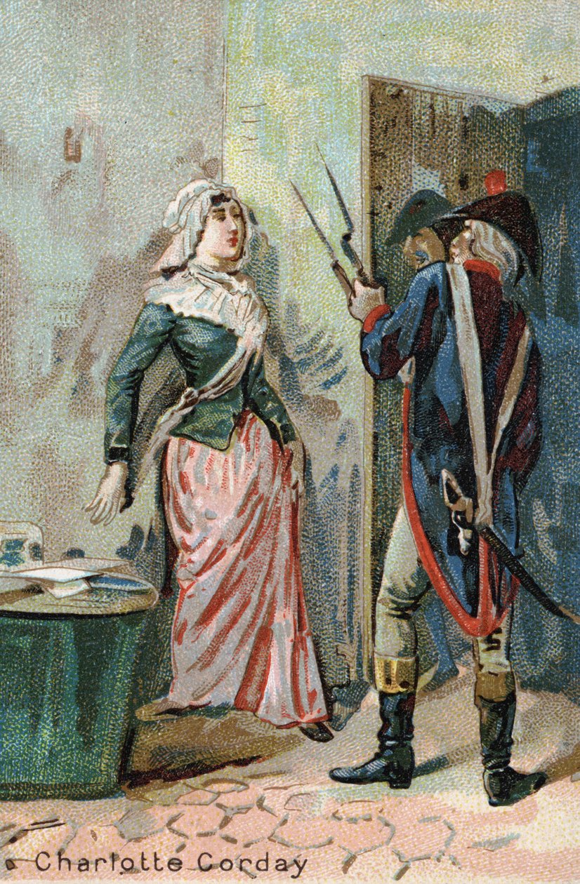 Charlotte Corday (1768 - 1793) po zamordowaniu Marata. Chromolitografia Liebiga z XIX wieku autorstwa Unknown artist