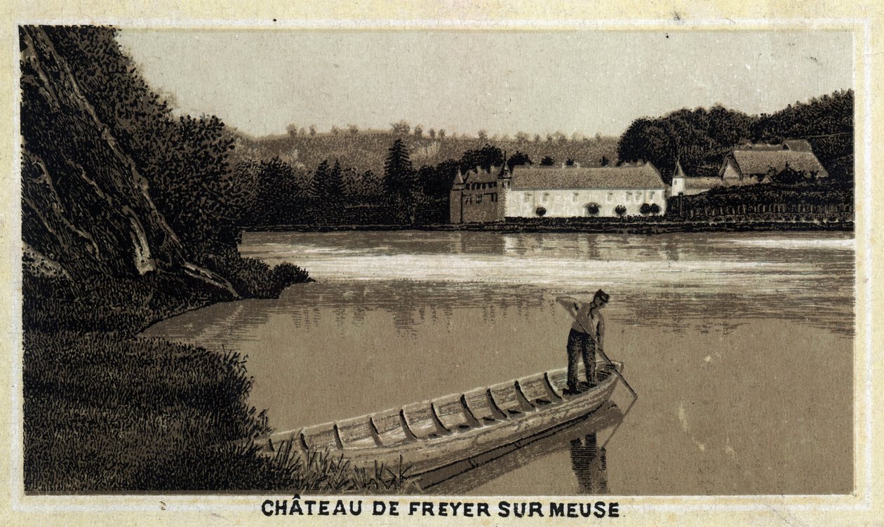 Chateau de Freyr sur Meuse (Freyr-Sur-Meuse), Belgia. Chromolitografia z końca XIX wieku. autorstwa Unknown artist