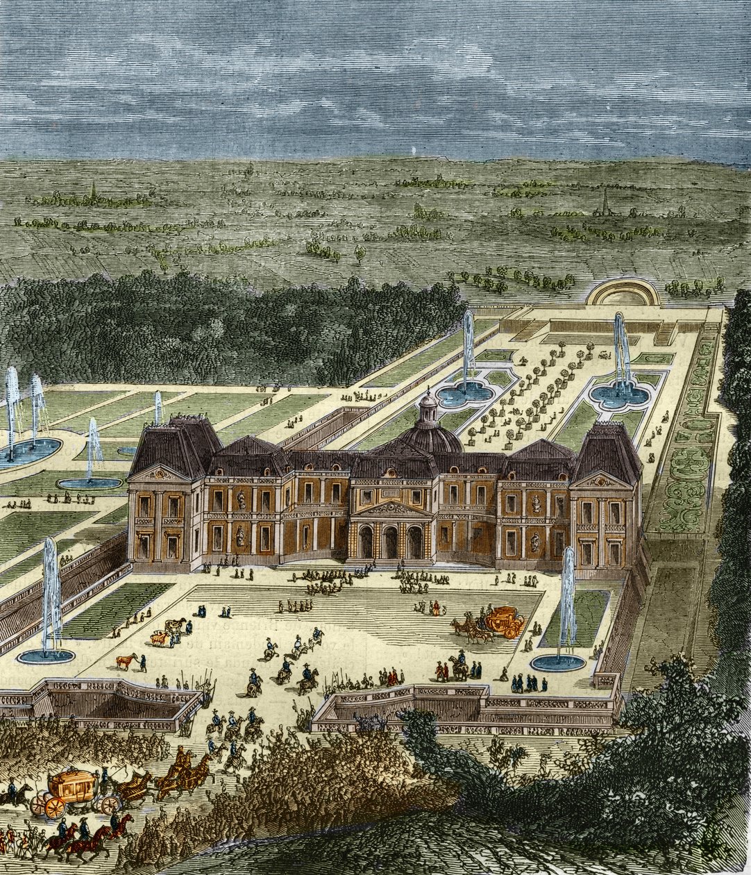 Chateau de Vaux Le Vicomte (Vaux-Le-Vicomte) w czasach króla Ludwika XIV. Rycina XIX wieku. autorstwa Unknown artist