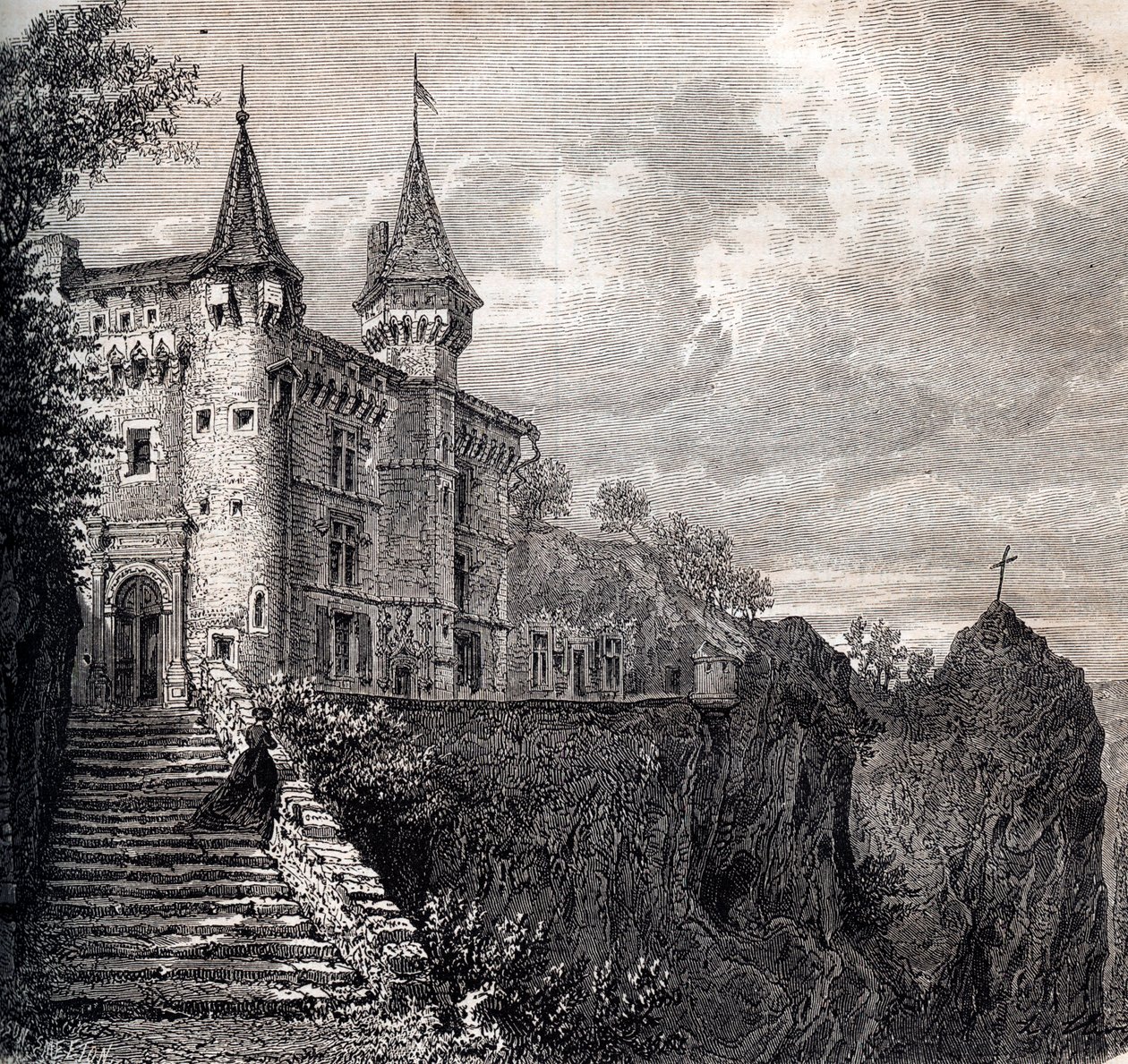 Chateau de la Rochelambert (chateau-de-la-rochelambert) w Saint Paulien - Haute-Loire - Auvergne-Rhone-Alpes - grawerowanie około 1867 autorstwa Unknown artist