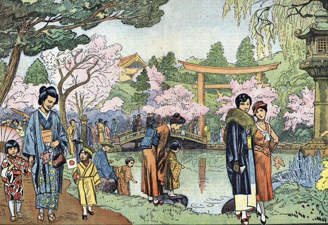Cherry Blossoms in Spring, Japan (Japońskie kwiaty wiśni w Japonii wiosną, kwiecień 1933) Ilustracja z "Le pelerin" 1933 Kolekcja prywatna autorstwa Unknown Artist