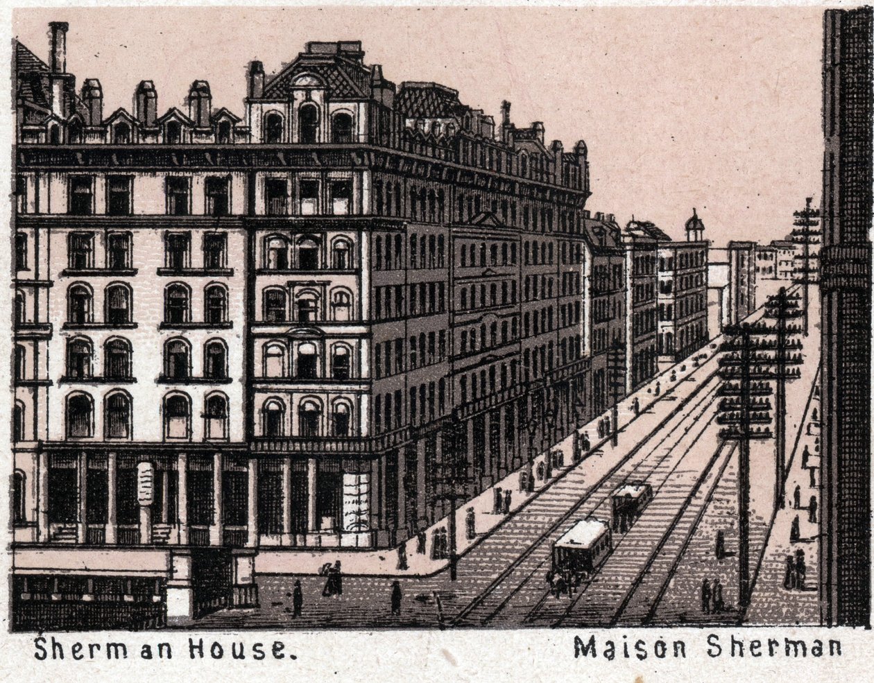 Chicago, Stany Zjednoczone: widok na Sherman House. w „” Świat ilustruje 168 odsłon”” Niedatowany (koniec XIX wieku) autorstwa Unknown artist
