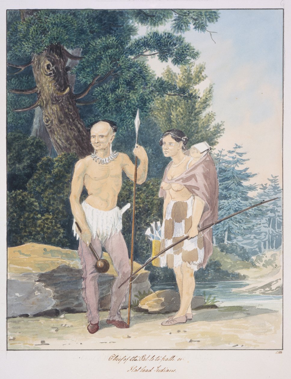 Wódz Indian Pal-lo-to-path lub Płaskogłowych, ok. 1843-50 (akwarela) autorstwa Unknown artist