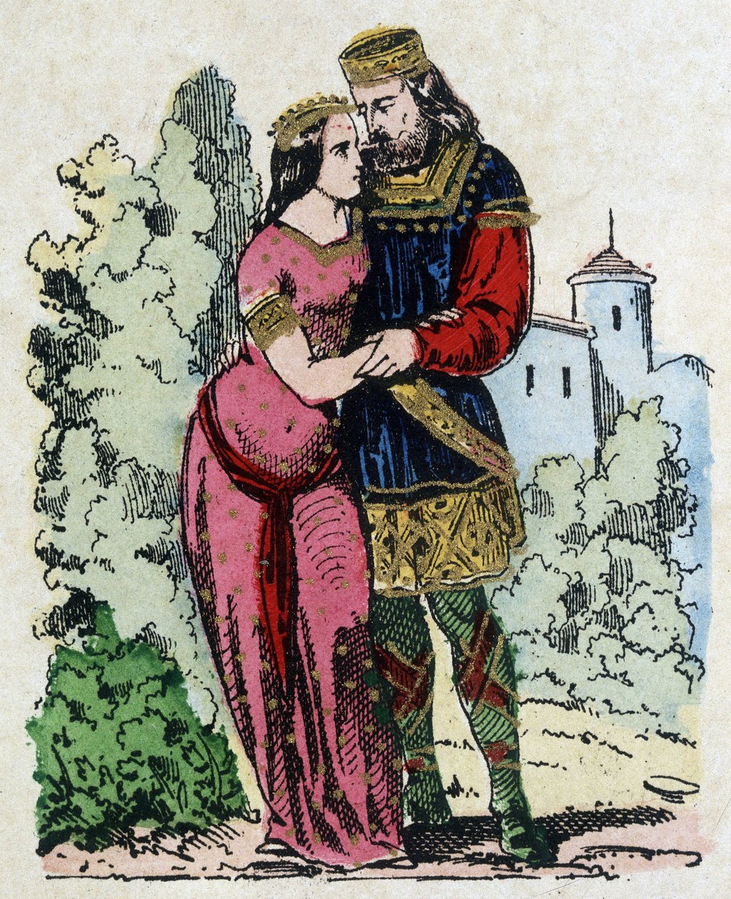 Childeryk I, król Salian Franków (436-481) spotkał Basin Turyngii (żonę króla Turyngii) podczas swojego wygnania. Clovis urodził się z ich małżeństwa. autorstwa Unknown artist