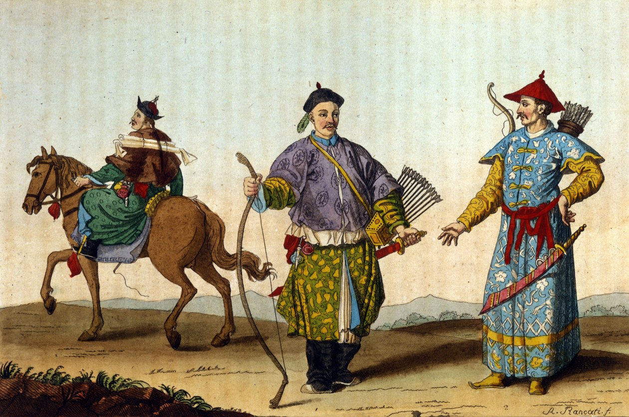 Chińscy wojskowi mandaryni różnych epok - w „Le costume ancien et moderne”” J. Ferrario, ed. Mediolan autorstwa Unknown artist