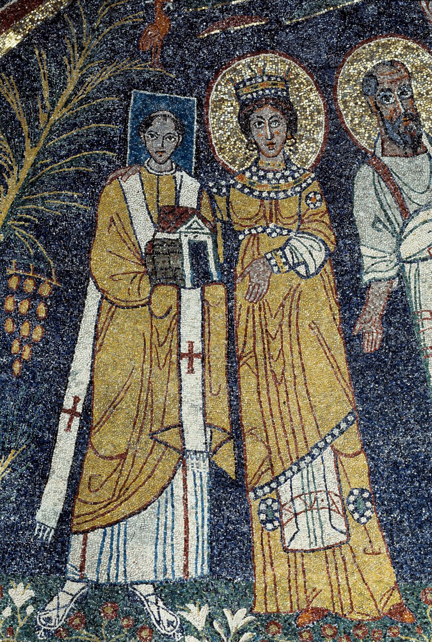 Chrystus pośród św. Pawła, św. Cecylii, św. Pascala, św. Piotra, św. Waleriana i św. Agaty (Mozaika, 821) autorstwa Unknown artist