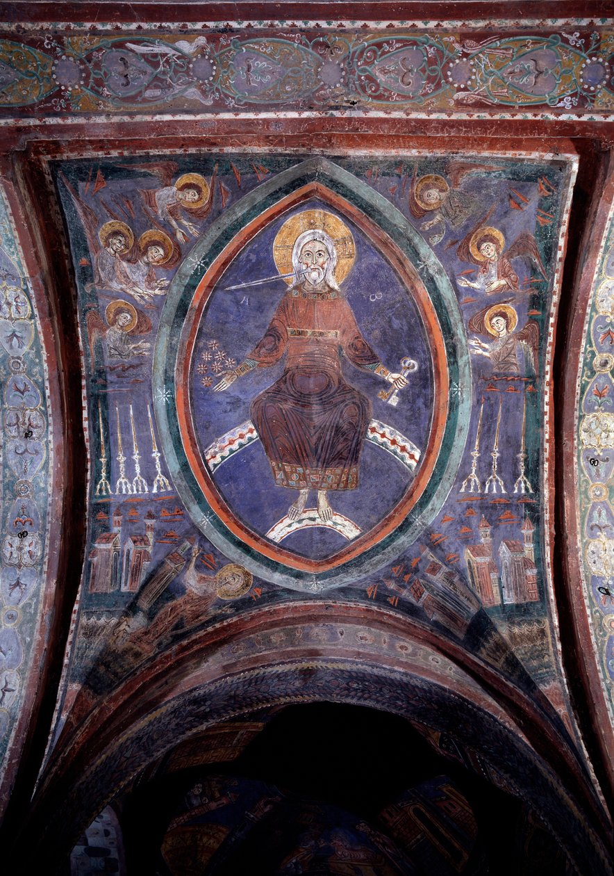 Chrystus od apokalipsy do obosiecznego miecza wychodzącego z ust, fresk XIII wiek autorstwa Unknown artist