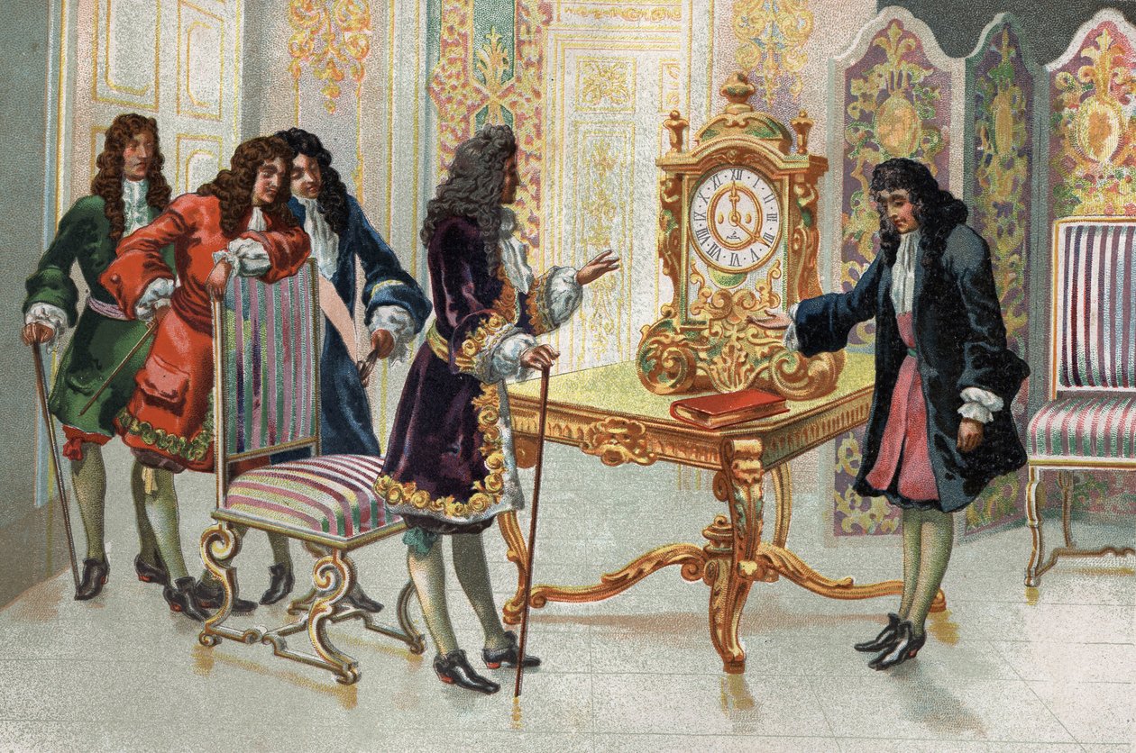Christiaan Huygens (1629-1695), holenderski matematyk i astronom, przedstawiający swój zegar Ludwikowi XIV. autorstwa Unknown artist