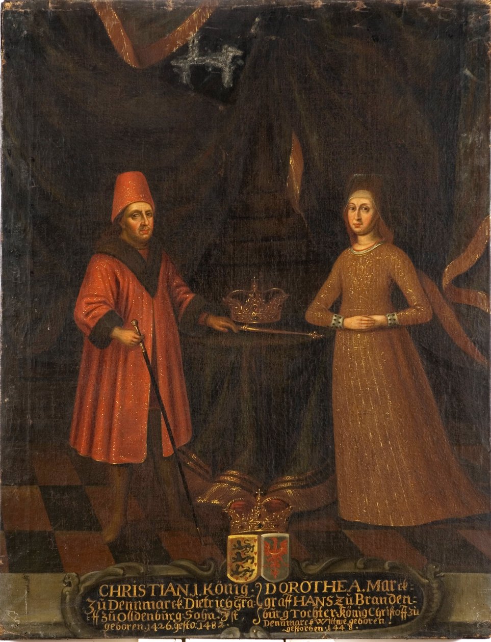 Chrystian I Danii, Norwegii i Szwecji oraz Królowa Dorota Brandenburska Kulmbach - Król Danii Chrystian I (1426-1481) i Królowa Dorota (1430-1496), Anonim Olej na płótnie. Wymiary : 102x80 cm. Muzeum Narodowe w Sztokholmie autorstwa Unknown artist