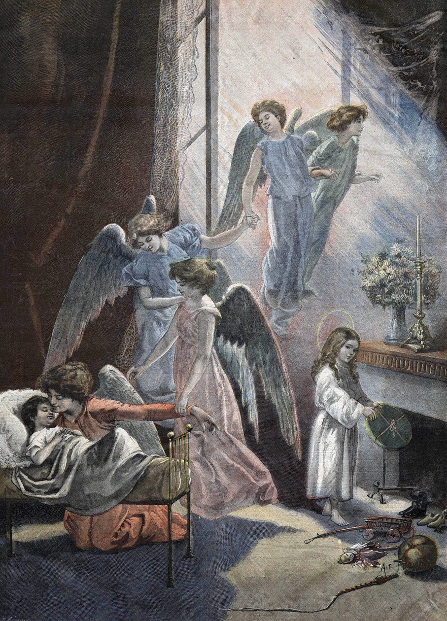 Grawerowanie bożonarodzeniowe śniące dziecko XIX wiek autorstwa Unknown artist